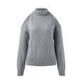 thumbnail image 5 of Rovga Fall Winter Casual Off The Shoulder Turtleneck Hollow Out Long Sleeve Knitted Pullover Knitwear Women Warm Dailywear, 5 of 6
