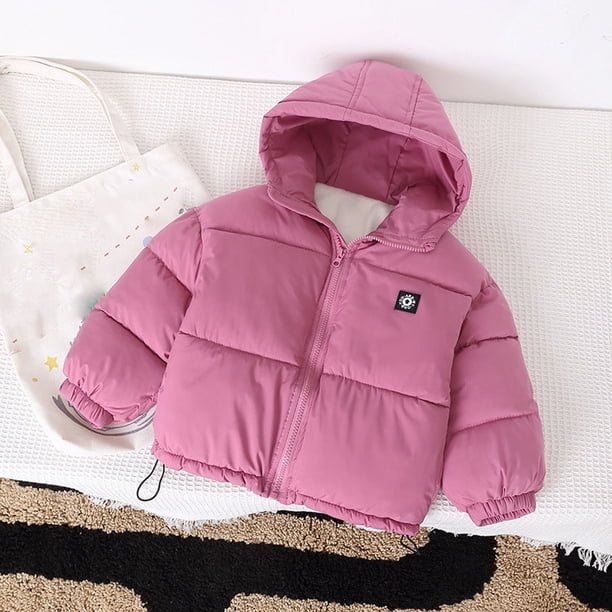 Parkas de manga larga para niños, de invierno, de color sólido, gruesas, rellenas de plumón, resistentes al viento y cálidas, con capucha y cuello grande, parte superior de poliéster.