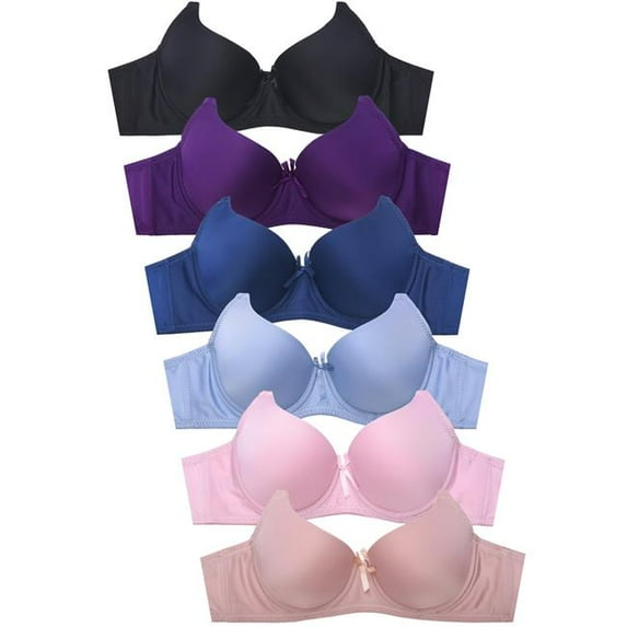 247 Frenzy 247-BR4229P1-42C Womens Essentials Sofra Full Coverage Solid Bras with Triple Hook & Wide Straps, Multi Color - Size 42C - Pack of 6