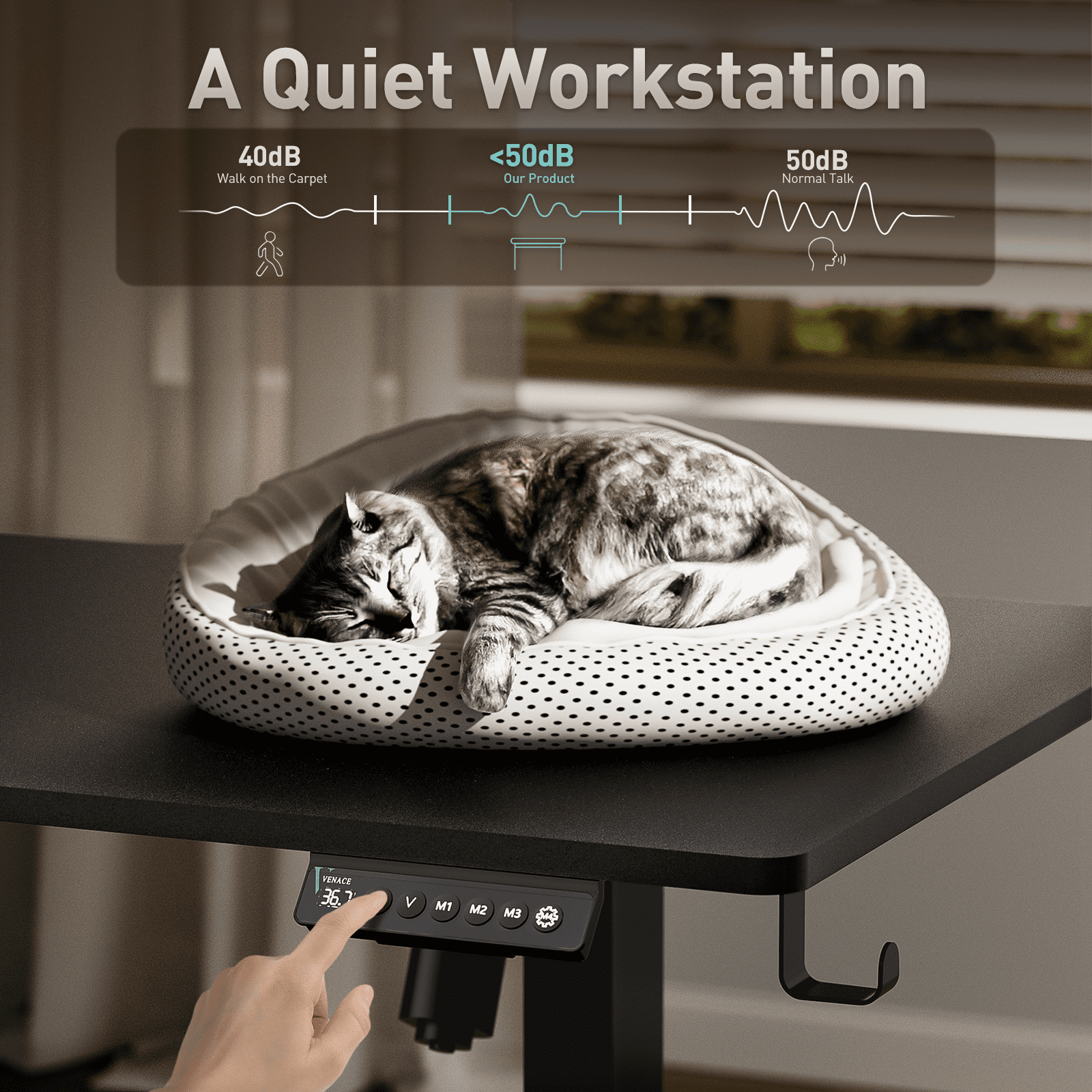 VVENACE Electric Standing Desk, Office Desk, Computer Desk, 55 inch 4 Memory Height Ergonomic Sit Stand up Desk, Height Adjustable Desk, Black, 2 Split Boards