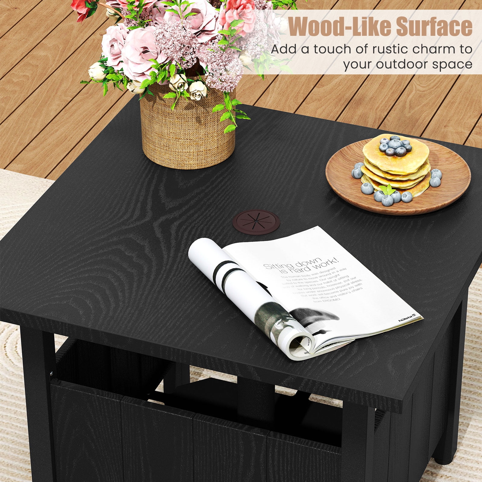 Gymax Outdoor Side Table w/ 1.89'' Umbrella Hole Patio Umbrella Table Base Stand