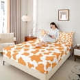 thumbnail image 4 of Homewish Kids Teens Abstract Cattle Print 4pcs Bed Sheets,Orange White King Sheets,Animal Cow Super Cozy Sheet Set,Microfiber Bedroom Decor, 4 of 7