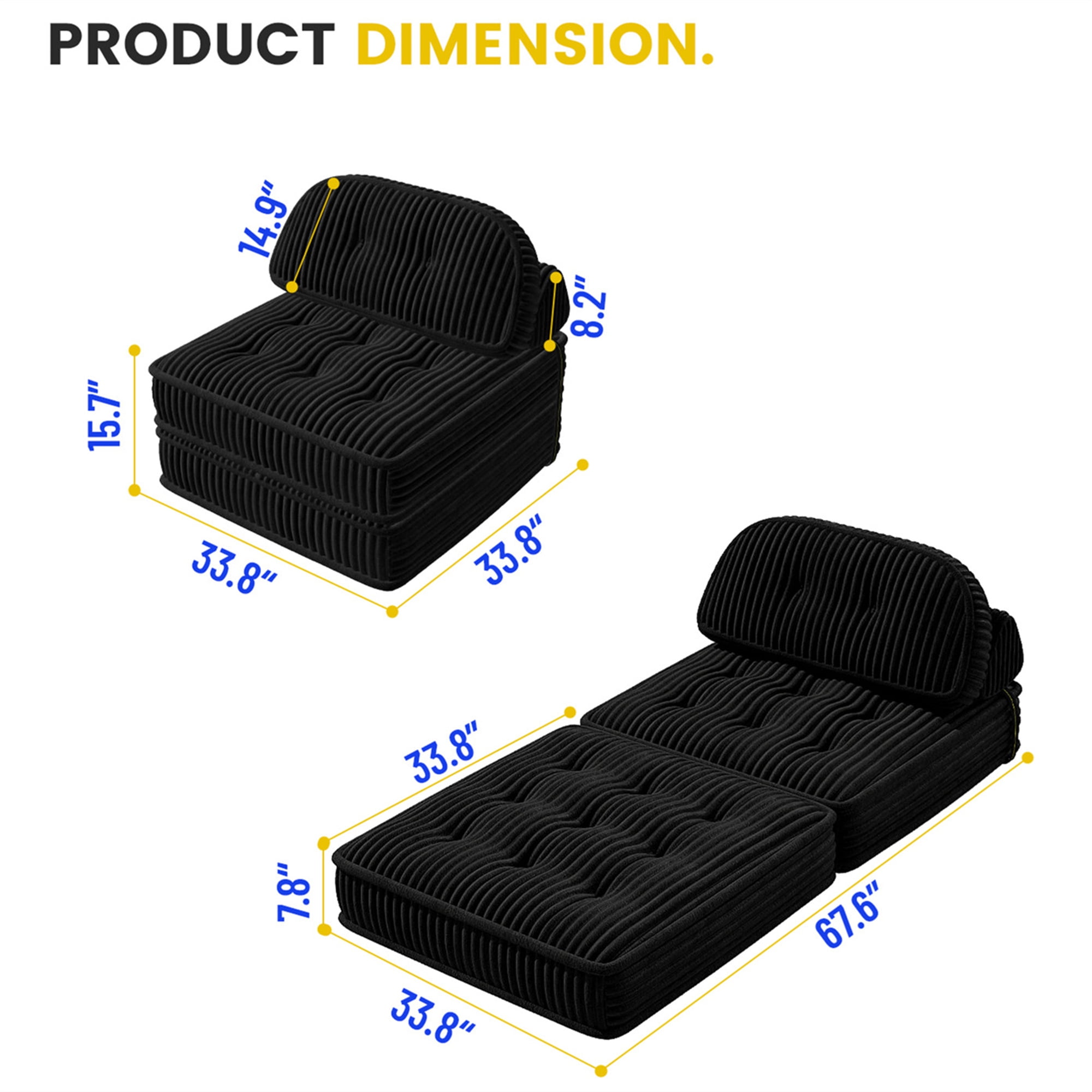 Aukfa Tufted Futon Convertible Folding Sofa Bed with Back Support, Twin Size, Corduroy, Black
