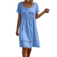 thumbnail image 3 of VBVC Women's Square Neck Cotton Midi Dress, Ladies' Empire Waist Eyelet Lace A Line Dress, Short Sleeve Beach Vacation Dress For Women,Blue,S-3XL, 3 of 8