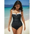 thumbnail image 5 of Women'S One Piece Swimsuits Color Block Slimming Tummy Control Bathing Suit V Full Coverage Swimwear Black XL, 5 of 9