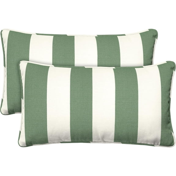 PetFurnishn Outdoor Lumbar Pillow 2-Pack, 22 x 12, Cabana Stripe Green & Cream Throw Pillows for Patio Furniture