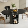 thumbnail image 2 of Fsbecl 43.3"-59" Extendable Wooden Round Dining Table for 4-6 with 2-Tier Storage Shelf, Black, 2 of 8
