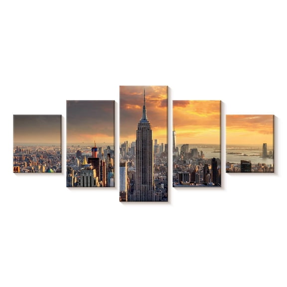 Elephant Stock Skyline Tower Wall Art - Horizontal Multi Panel Canvas - Living Room Wall Decor - Places Multi Panel - Orange And Gray Decor - 29" x 12"