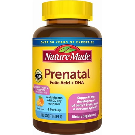 Nature Made Prenatal Multivitamin   DHA  200 mg Prenatal Vitamin and Mineral Supplement for Daily Nutritional Support, 110 Softgels