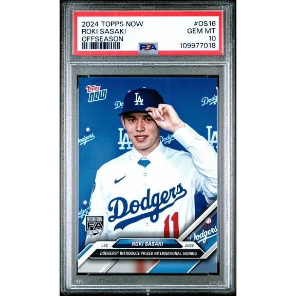 Graded 2024 Topps Now Roki Sasaki #OS16 Offseason Rookie RC Baseball Card PSA 10 Gem Mint
