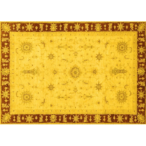 Ahgly Company Machine Washable Indoor Rectangle Oriental Yellow Traditional Area Rugs, 7' x 10'