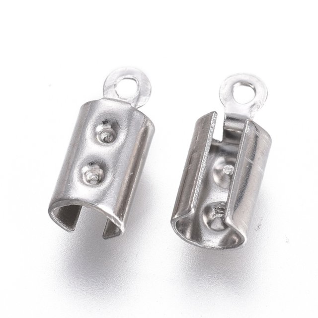 Embout de Cordon en Acier Inoxydable 304 Résistant à la Ternissure, Embouts de Sertissage Pliants, Couleur Acier Inoxydable, Trou 10x4mm : Diamètre Intérieur 1mm : 3.5mm