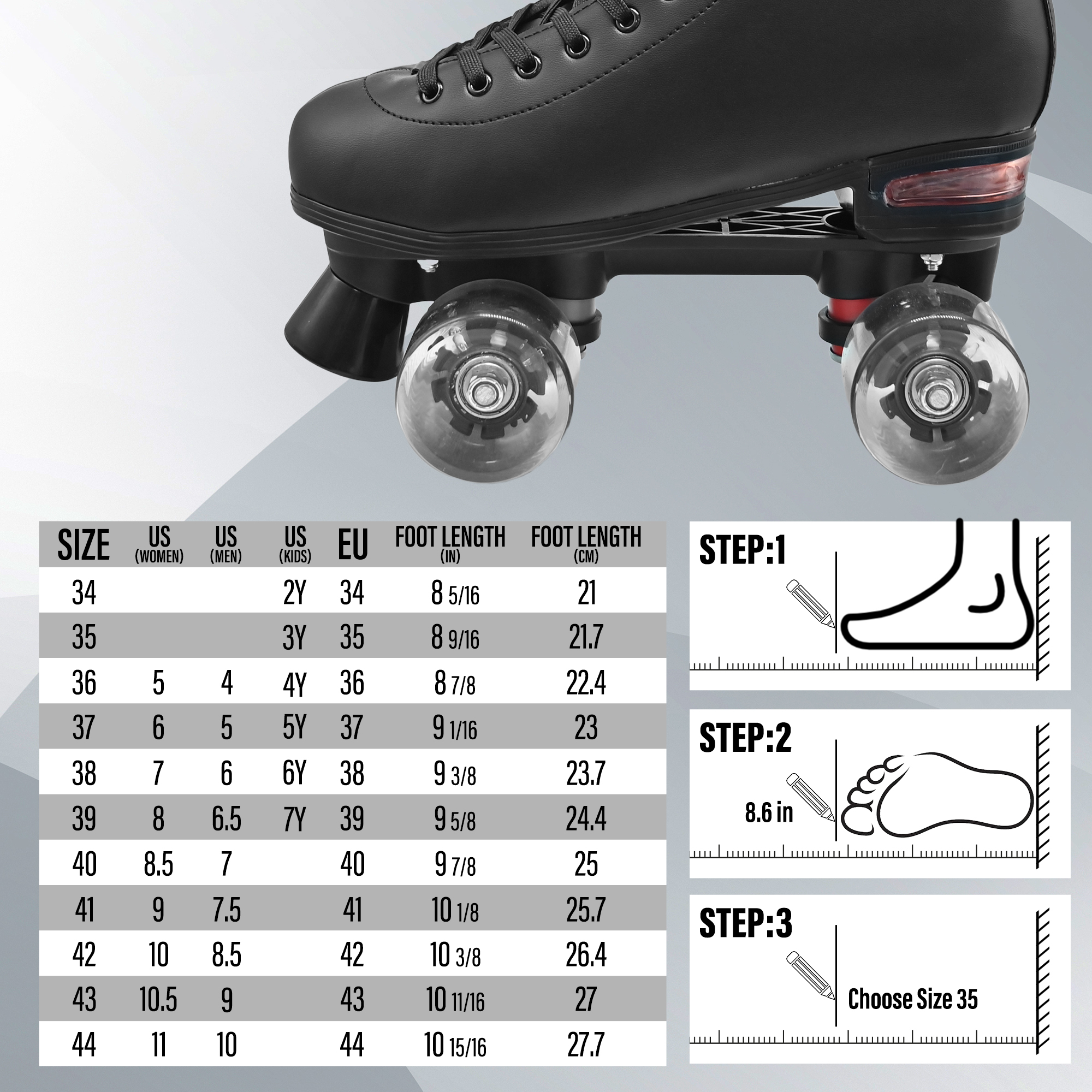 JZY Quad Roller Skates with Light-Up Wheels,High-Top Design for Women, Men & Teens
