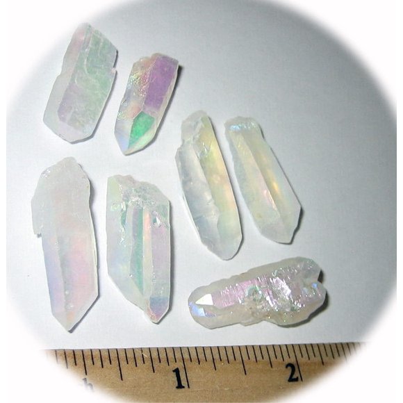 New 7 Beautiful .8-1.1" Angel Aura Quartz Crystal Points ~ 23.2g BI-684RO