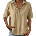 thumbnail image 7 of Women Loose Fit Polo Collar Short Sleeve Button Down Shirt Casual Relaxed Blouse Lightweight Summer Top for Daily Wear Khaki 2XL, 7 of 7