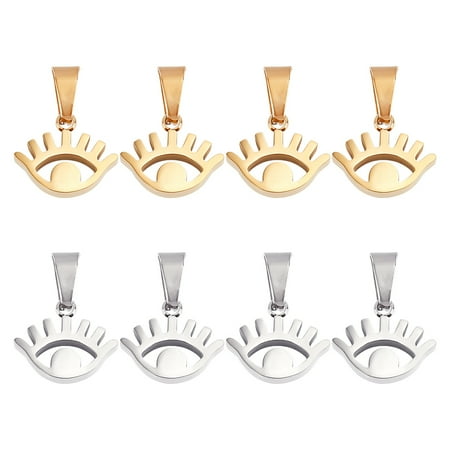 1 Box 8Pcs 2 Color Ion Plating(IP) 304 Stainless Steel Pendants,Eye Golden & Stainless Steel Color 12x15x4mm Hole: 6x2.5mm 4pcs/color
