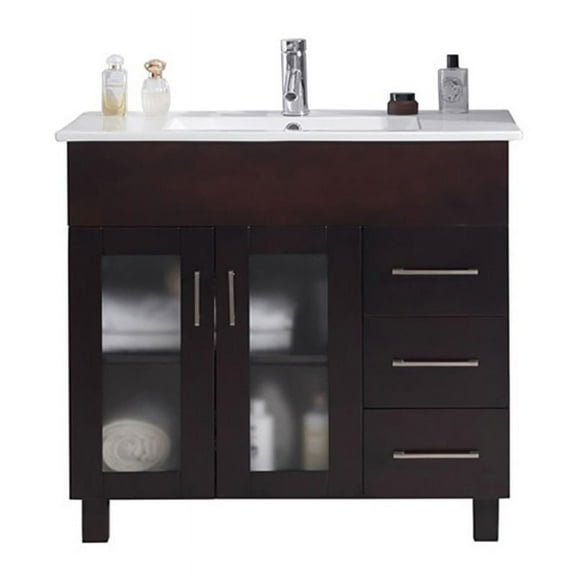 Laviva Nova 36" Contemporary Wood Cabinet with Ceramic Countertop in Brown