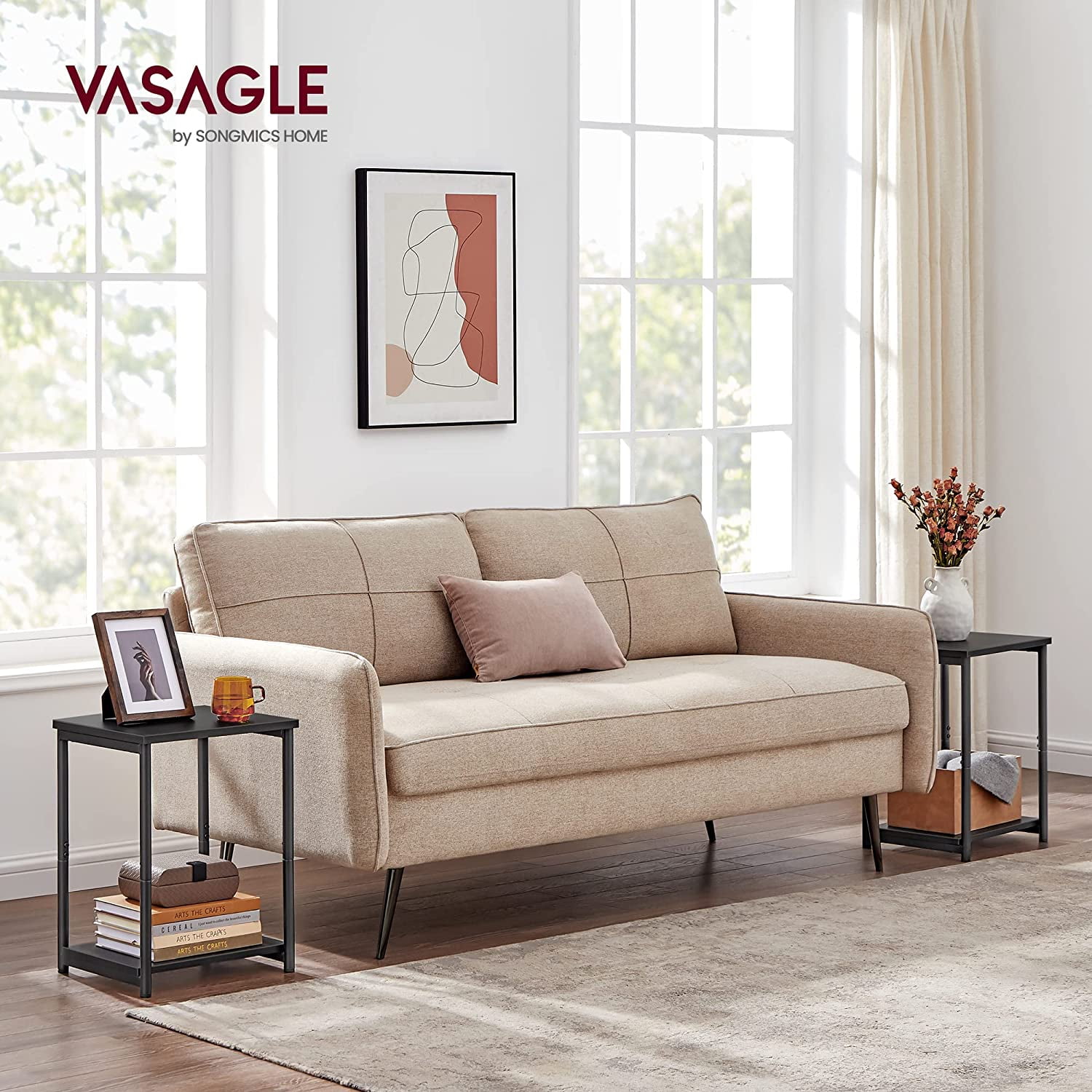 Side Tables Set of 2 Small End Table Nightstand for Living Room Bedroom Rectangle Black