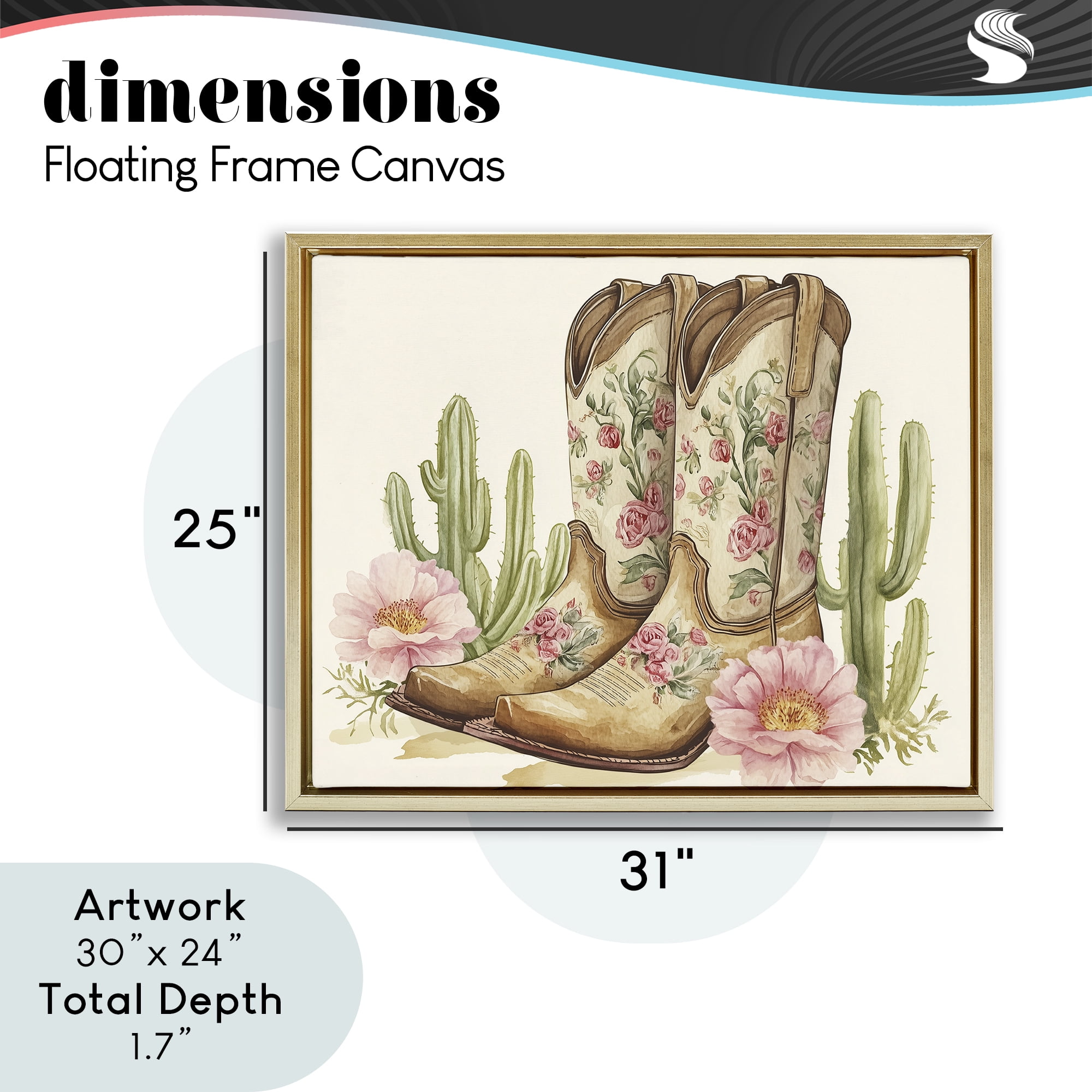 Stupell Industries Floral Boots & Cactuses Gold Framed Floater Canvas Wall Art, design by Heidi Kuntz