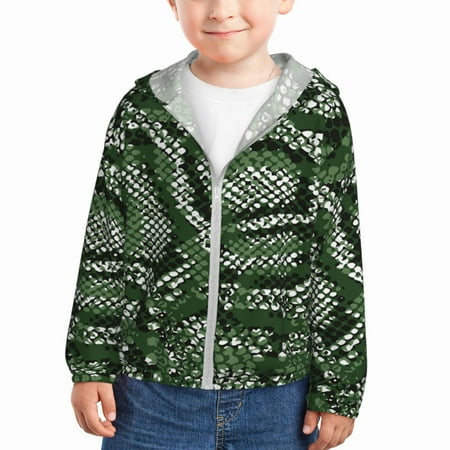 

Lukts Green Snakeskin Print Children s Long-Sleeved Sun Protection Clothing Hooded Sweatshirts for Boys and Girls Outdoor Sports-3 Years