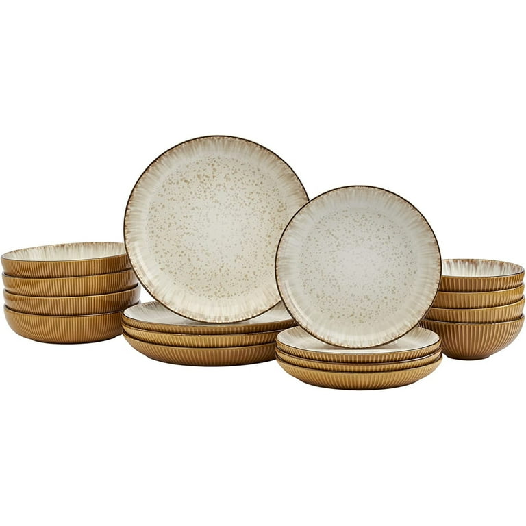 Tabletops Gallery Speckled Farmhouse Collection- Stoneware Dishes Service  for 4 Dinner Salad Appetizer Dessert Plate Bowls, 16 Piece Geneva  Dinnerware