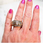Diastar 14K Yellow Gold Finish Silver Womens Cubic Zirconia Wedding Engagement Ring