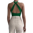 thumbnail image 4 of Seyurigaoka Women Juniors Summer Halter Neck Bodysuit, Solid Color Sleeveless Hollow Out Backless Slim Jumpsuit Fashion Leotard Tops, 4 of 9
