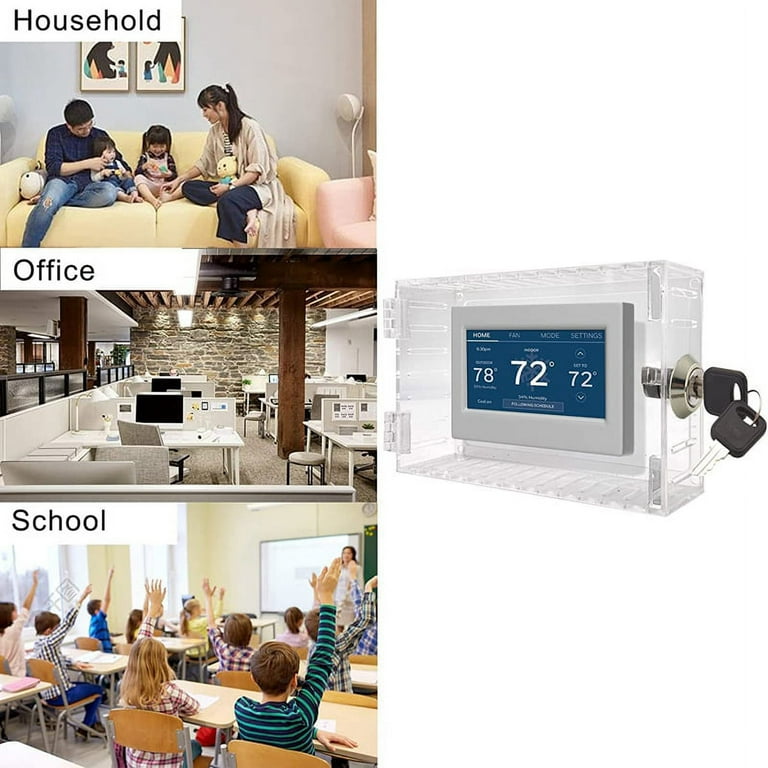 Thermostat Lock Box With Keys – Clear Acrylic Guard, Wall-Mounted, Fits Most Thermostats Up To 6.8"x4"x2", Includes Screws & Wall Anchors