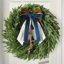 Christmas Wreath with Bells and Ribbon,Artificial Pine Greenery Winter Wreath for Front Door Decor,Country Style Hanging Wreath for Indoor Outdoor Home Use on Porch,Wall,Window and Mantel