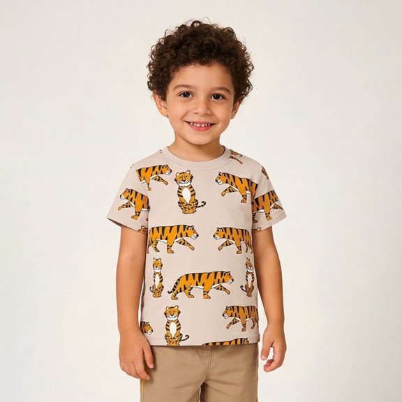 Afuyipoi Kids Boys Girls Fashion Graphic T-Shirt(2-9Y), Summer Cute Crew Neck Short Sleeve Pullover, Breathable Casual Play Top Khaki Size 4T