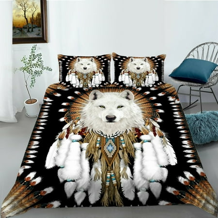 2/3 Pcs Home Textiles Bedding Suit Wolf And Dream Catcher Printed Bedroom Decoration Bed Sets,Queen (90"x90")