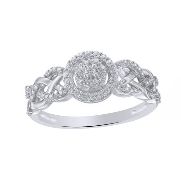 Round Cut White Natural Diamond Frame Celtic Knot Promise Ring in 10k White Gold (0.25 Cttw)