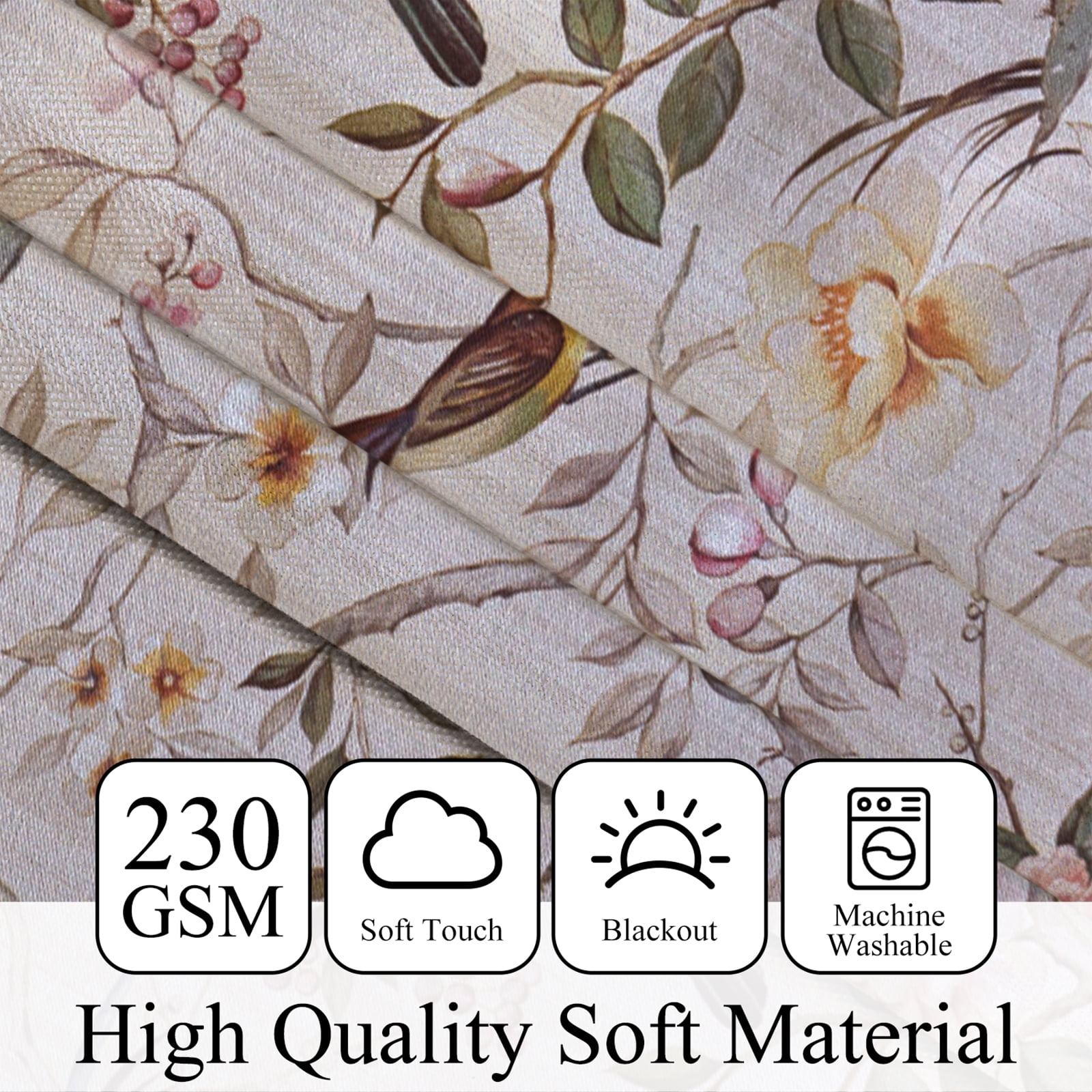 Mizhona Pink Blackout Curtains for Bedroom,Chinese Theme Birds Printed Room Darkening Curtains Set of 2,42"x84"
