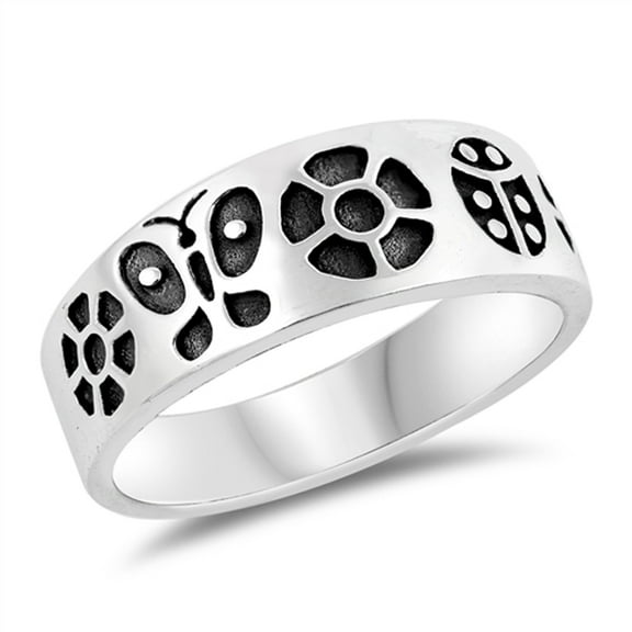 Oxidized Butterfly Flower Carved Cocktail Ring Sterling Silver Band 925 Jewelry Female Male Size 9