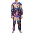 thumbnail image 3 of Sikiie Taxi Colorful Town Mens Pajama Set, Soft Warm Long Sleeve Sleepwear, Cozy Button-Down Pjs for Men-XX-Large, 3 of 7
