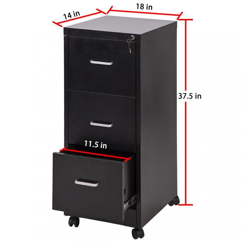 3 Drawer Letter File Full Suspension 18 Wide Filing Cabinet W Lock 4 Wheels