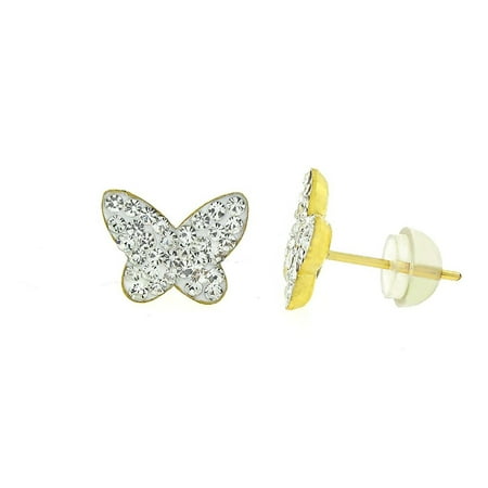 Copper Crystal Earrings - 14k Yellow Gold and Copper Butterfly Stud Earrings with Swarovski Element Crystals, Choice of Colors