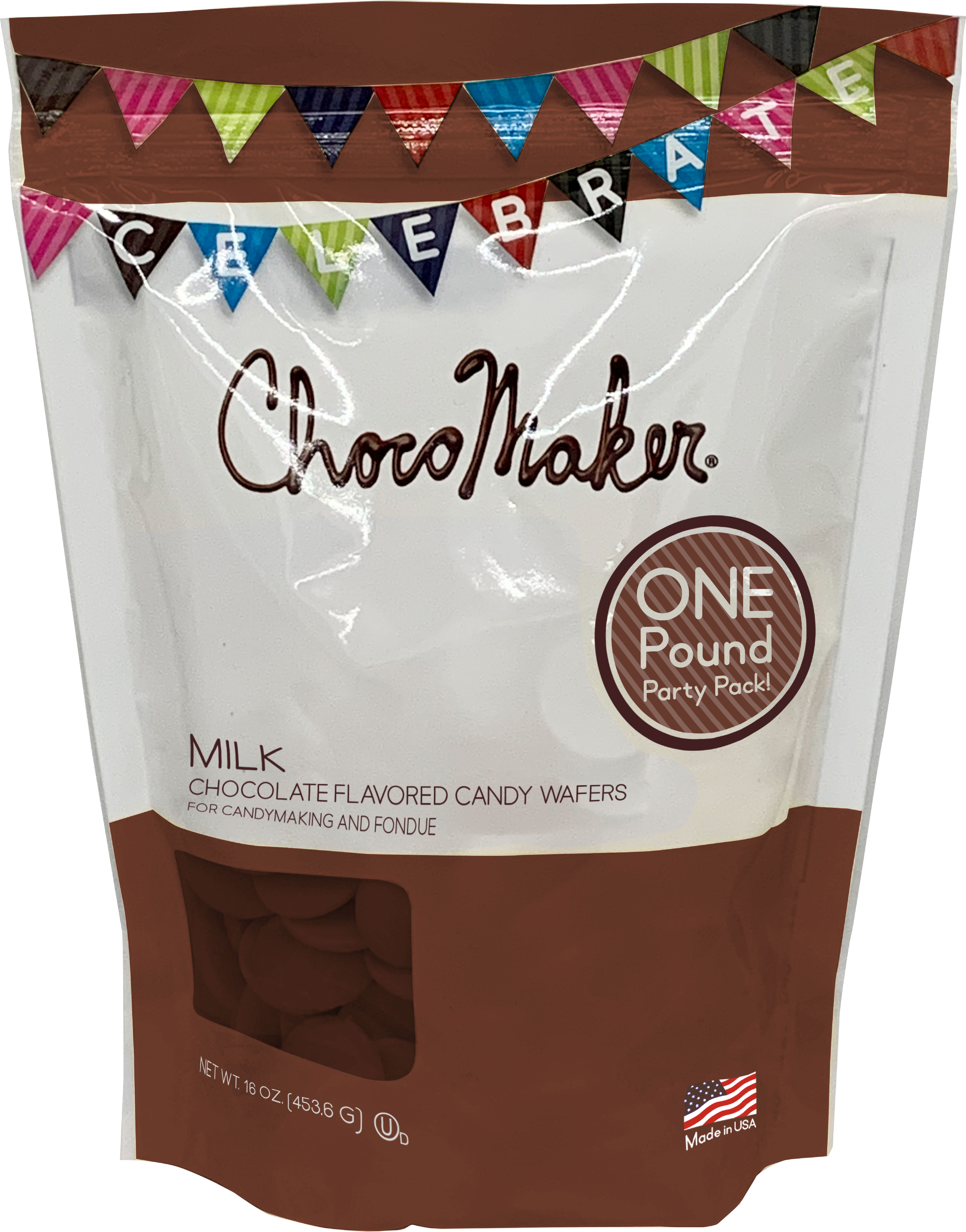 ChocoMaker Milk Chocolate Flavored Candy Wafers - 16oz Standup Pouch - 6 per case