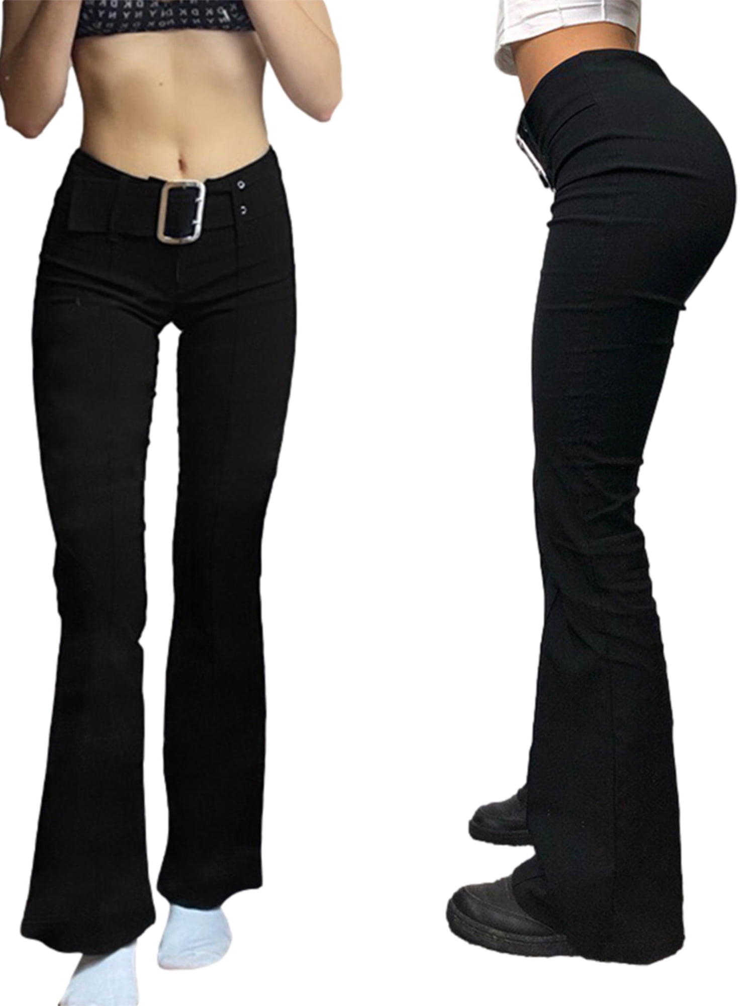 Women Black Suit Pant with Belt Slight Bootcut Long Flare Pants Y2k Clothes  High Waist Office Trousers 2023 Korean Fashion Chic – the best products in  the Joom Geek online store