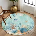 thumbnail image 2 of Round Rugs 5 Ft, Teal Coastal Non Slip Area Rugs for Kitchen Bedroom Entryway, Summer Beach Starfish Shell Coral Nautical Washable Carpet Runner Rug Floor Mats for Bedroom Home Decor, 2 of 8