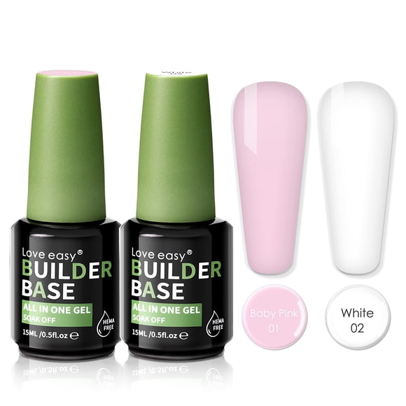 Love easy Esmalte de uñas de gel hipoalergénico sin hema, base constructora, esmalte de uñas de gel francés, 2 colores, 2 unidades, 0,5 fl oz