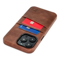 Dockem Card Case for iPhone 14 Pro Max with Built-in Metal Plate for Magnetic Mounting & 2 Pockets: Exec M2 (Brown)