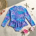 thumbnail image 4 of Girls Long Sleeve Rash Guard Swimsuit, Summer Leopard Butterfly Print Zip Front One Piece Bathing Suit, Kids UPF 50+ Swimwear for Beach Pool(Purple,5-6 Years), 4 of 7