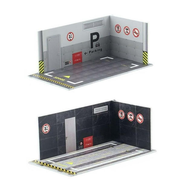 Diorama de fondo de garaje para autos de metal fundido a presión a escala 1/32, 2 piezas. Estilo I