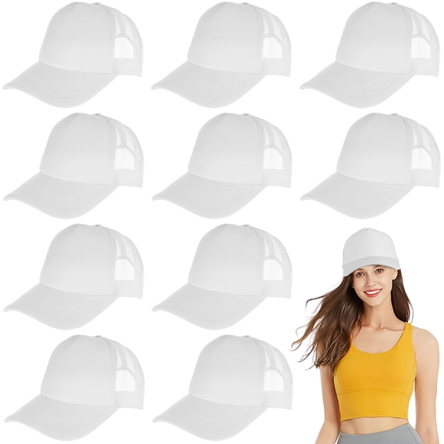 10 PCS Sublimation Blank Trucker Hats, Comfortable Polyester Mesh Trucker Hats, Unisex Mesh Baseball Snapback Caps, Summer Mesh Caps for Men Women