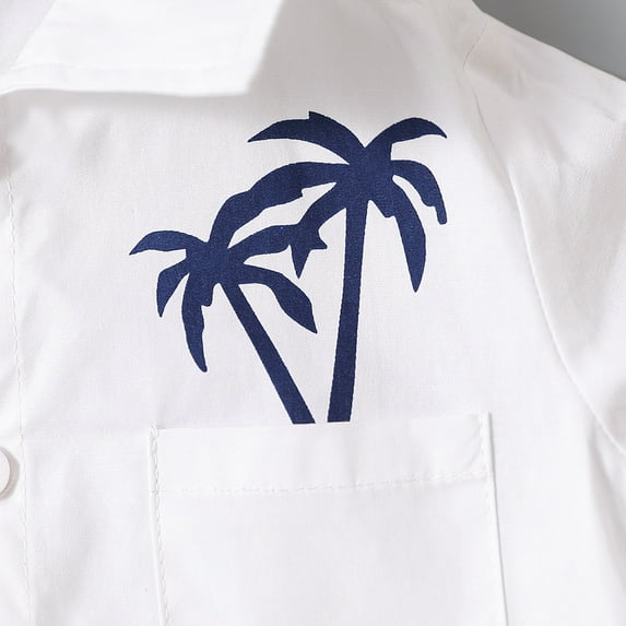 Vedolay Short Sets For Boy Casual Summer Boy's 2 Piece Outfits Tropical Print Button Front Short Sleeve Shirt and Shorts,Blue 18-24 Months