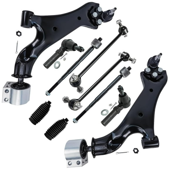 Detroit Axle - Front 10pc Suspension Kit 10-17 Chevy Equinox GMC Terrain, 2 Lower Control Arms 4 Tie Rods 2 Sway Bars 2 Boots 2010 2011 2012 2013 2014 2015 2016 2017 Replacement