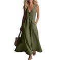 thumbnail image 4 of Fesfesfes Spring Dresses for Women Boho Dress Ruffle Hem Bodycon Dress Casual Beach Dress Summer Linen Loose Pocket Quarter Sleeve Long Dress, 4 of 7
