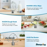 Beaquicy K45WW Stand Mixer Attachments Dough Hook Wire Whip Flat Blade Paddle with Scraper for KSM150 Tilt Head
