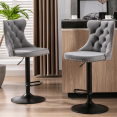 thumbnail image 2 of Tcbosik Swivel Bar Stools Set of 2, Velvet Upholstered Counter Height Barstools with Button Tufted Back, 24.8" - 33" Height Adjustable Modern Armless Kitchen Island Stool, Gray & Black, 2 of 11